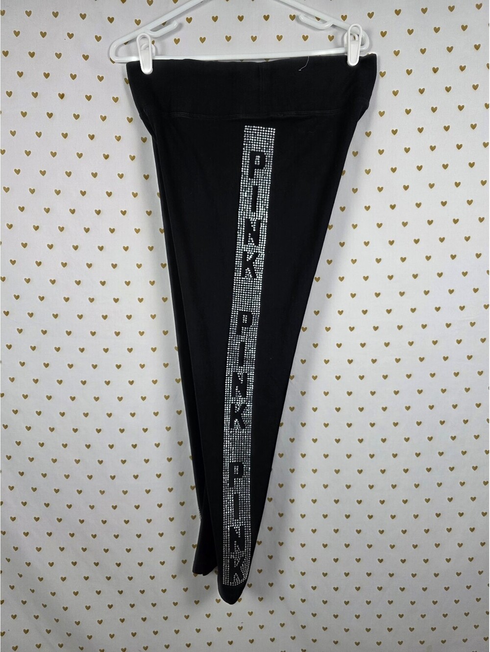 Victorias Secret PINK Bling Rhinestone Yoga Pants LARGE ankle